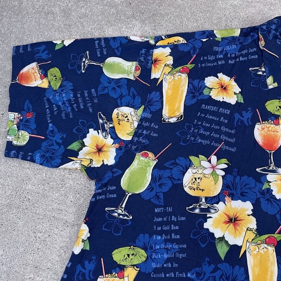 Big Dogs Shirt Mens 2X Blue Hawaiian Drinks Aloha Travel Dad Loop‎ Collar VTG - Picture 5 of 13